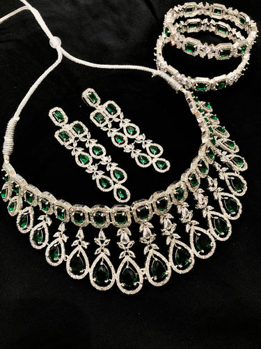Green Square Drop Necklace Set